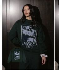 Parke Sport City Graphic Mock Neck Pullover Sweatshirt Forest XL