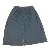 Vintage full button up jean denim skirt pockets western Large back elastic waist