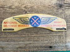 Vintage National Defense Worker License Plate Topper Wright Aeronautical Waea