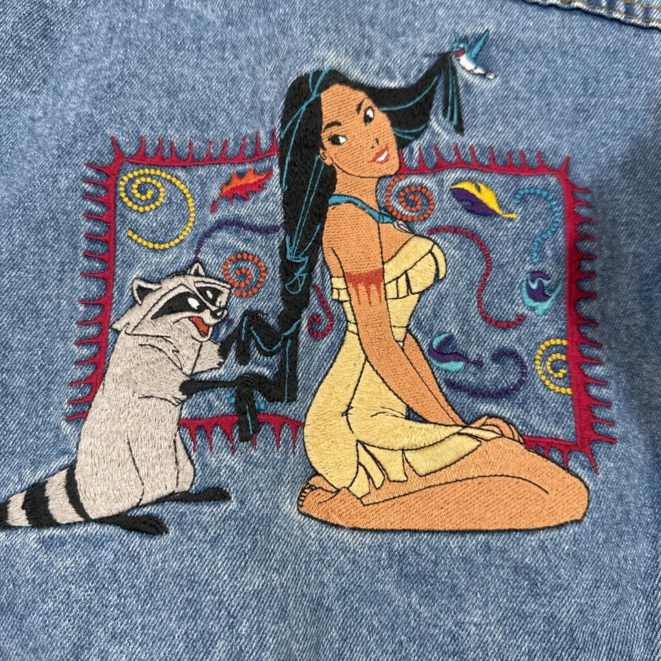 Jaqueta jeans vintage anos 90 The Disney Store Pocahontas meninas franja média - Imagem 2 de 4