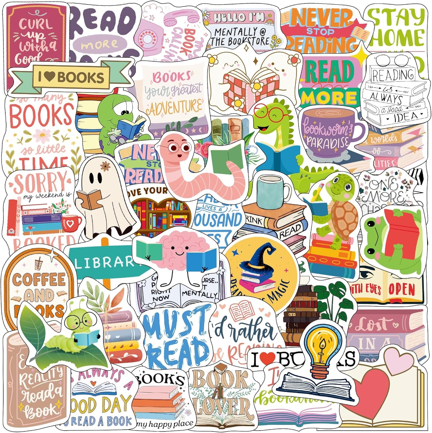 Reading Book Stickers Bookish for Water Bottle Colorful Lover 