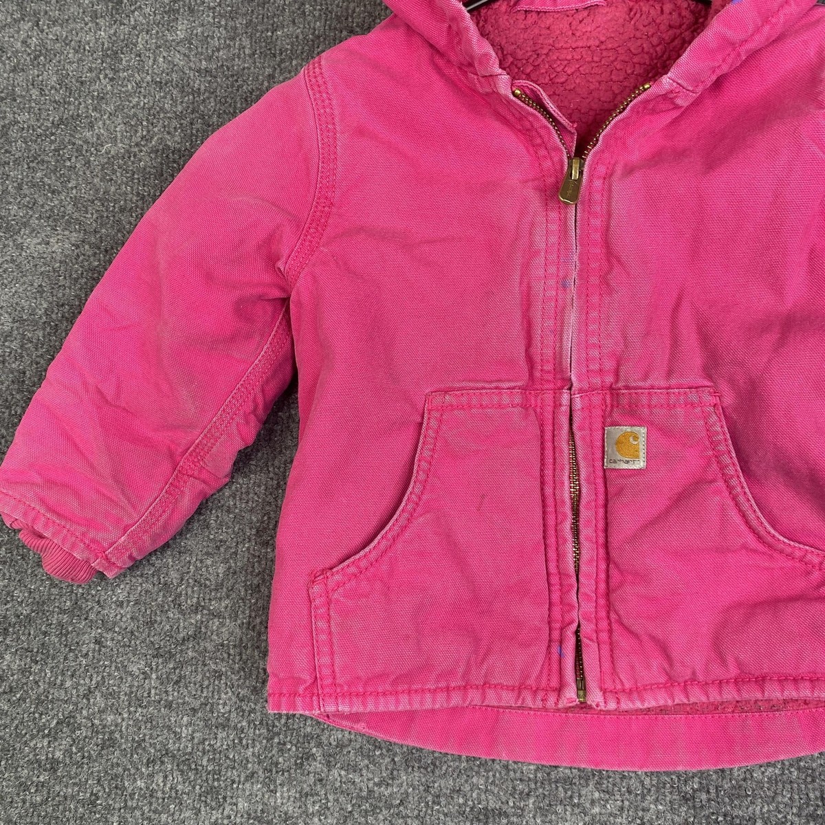 Carhartt Jacket Toddler Girls 2T Pink Sherpa Lined Hooded Full Zip
