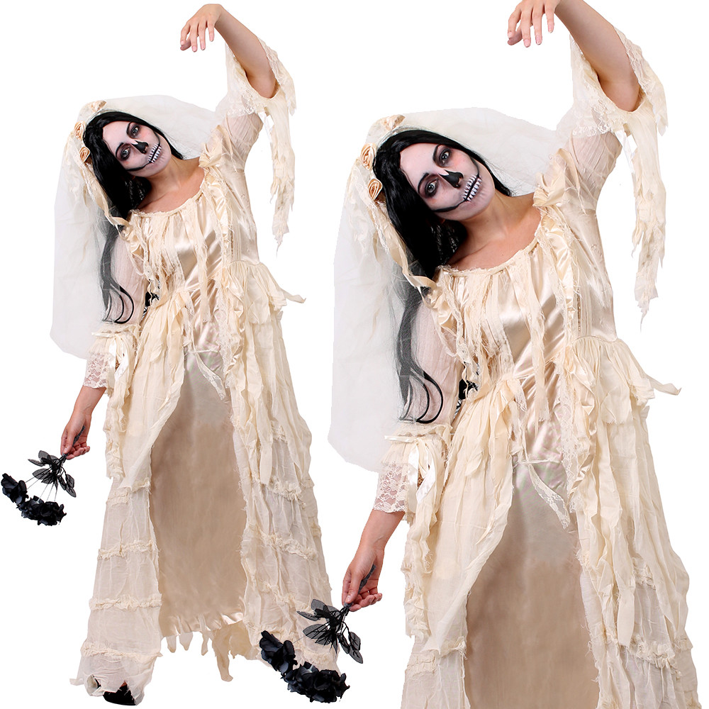 LOTE DE BODA HALLOWEEN DISFRAZ BLANCO CADÁVER NOVIA FANTASMA ZOMBIE DAMAS DE LUJO