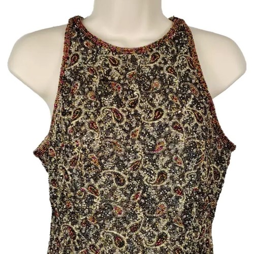 Adrianna Papell Vintage Sz 14 Large Top Silk Beaded Paisley Sleeveless Tank NOS - Picture 2 of 24