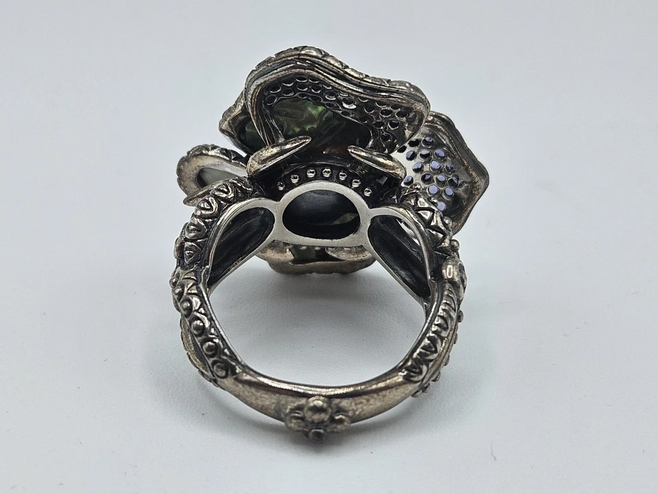 Anillo Flor BARBARA BIXBY Pensamiento Piedras Preciosas Iolita y Abulón Talla 8 Foto 4 de 4