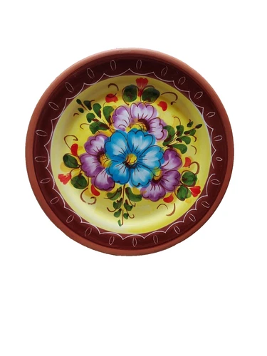 Redware Wall Hanging Plate With Pansies