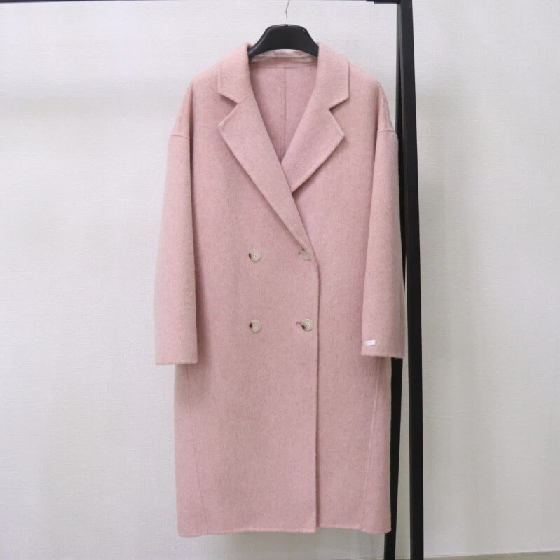 OFF WHITE Cappotto donna doppiopetto lana risvolto colletto medio lungo soprabito outwear oversize