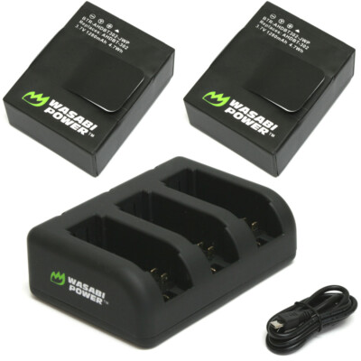 Wasabi Power Battery (2-Pack, 1280mAh) and Triple Charger for GoPro HERO3,