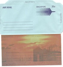 SINGAPORE: AEROGRAMME 35c.Styl.Airpl/ Back: river houses/ wmk MB/1976/ mint