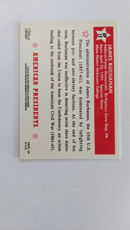James Buchanan 2009 Topps American Heritage Presidents AP15 eBay