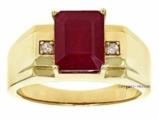 Natural Ruby CZ Gemstone with 925 Sterling Silver Gold Finish Ring For Men's