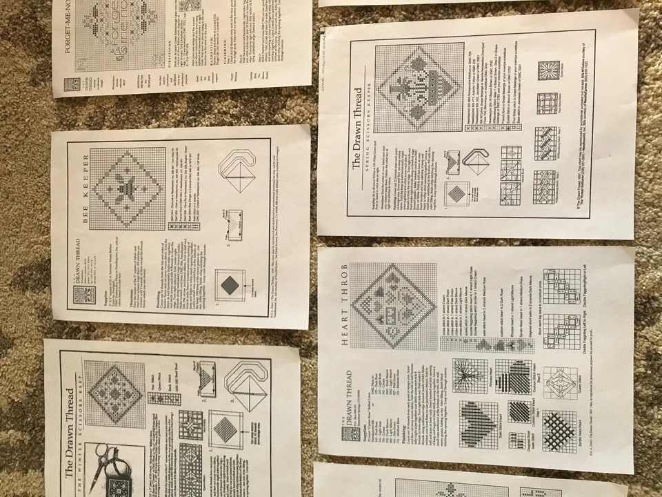 7 cross stitch patterns scissors keeper winter rosebud heart pumpkin bee - Image 3 of 4