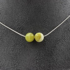 Minerali E Pietre Preziose. Collana 2 Perle Serpentina 8 Mm Catena In Acciaio