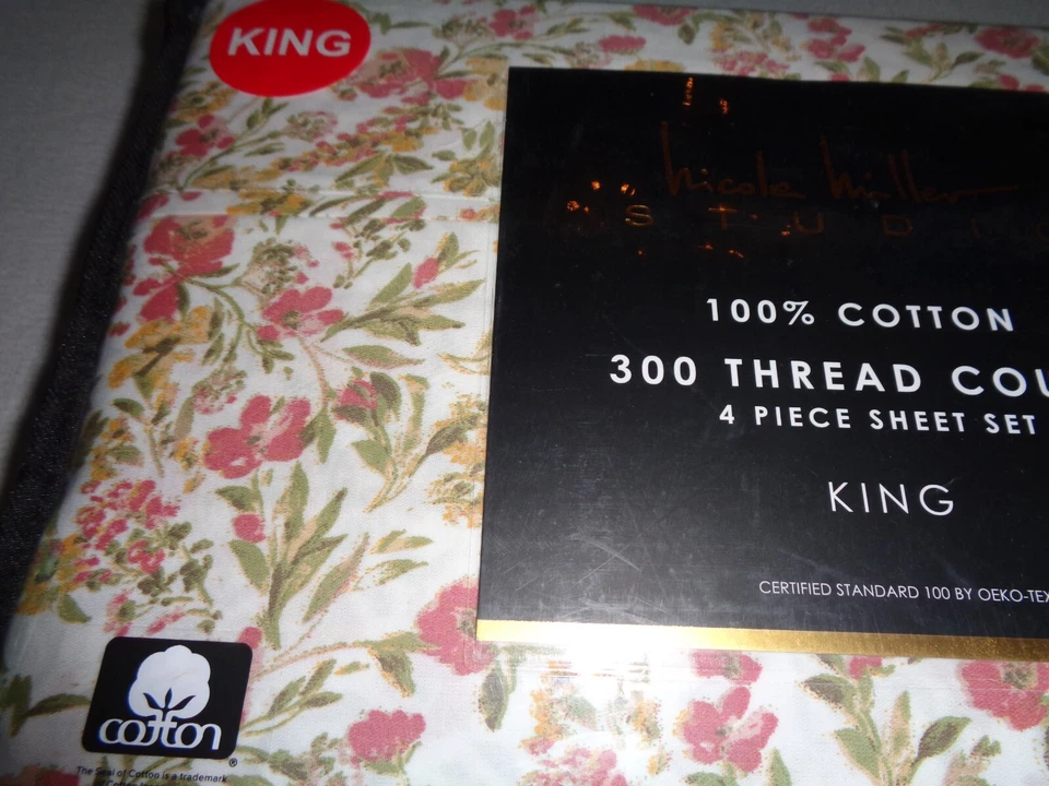 Nicole Miller Studio PERRIE KING Deep sheet set - FALL BERRY floral 300TC - Image 3 of 4