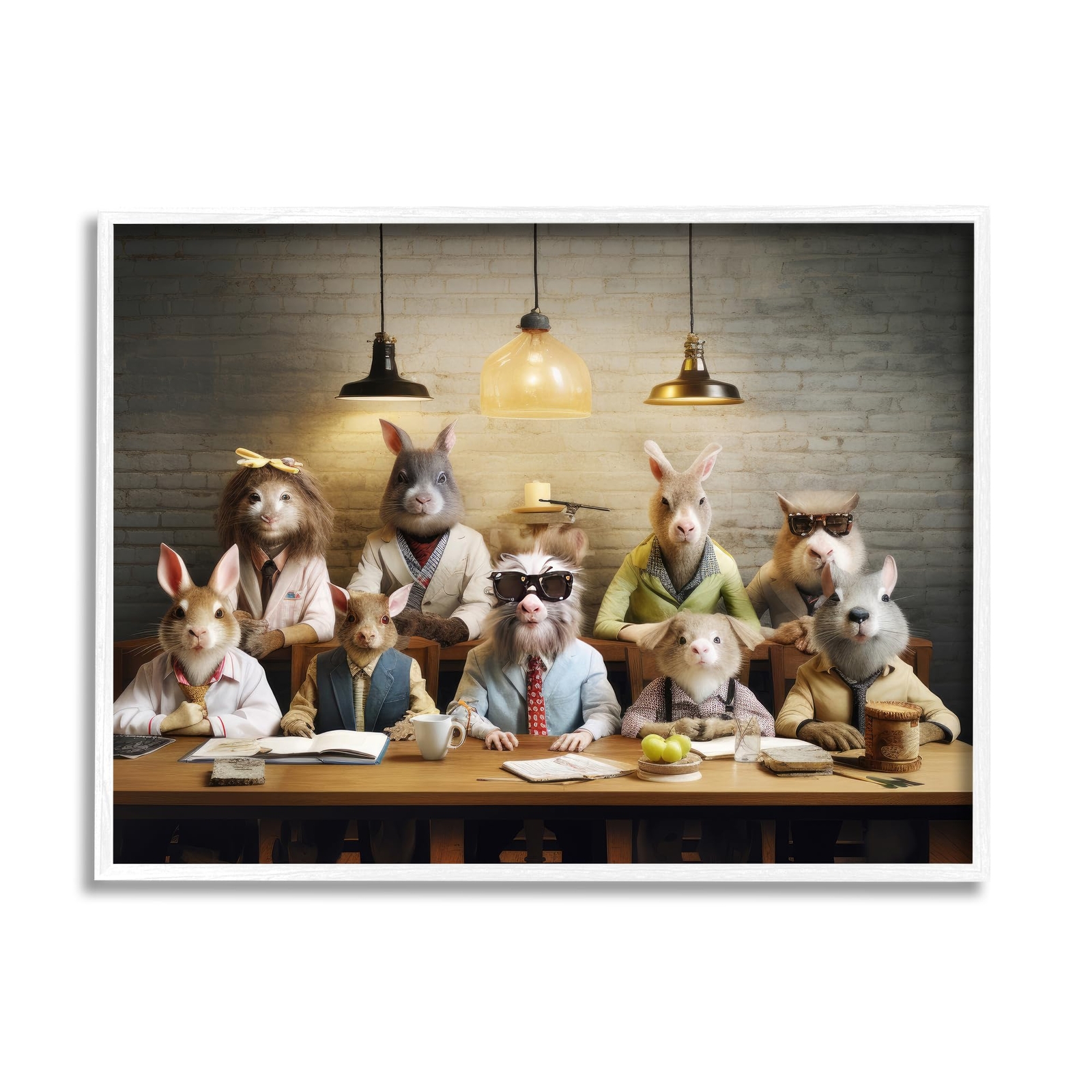 Wild Animals at Table Framed Giclee Art by Lazar Studio