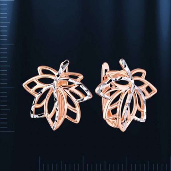 Rose Rotgold 585 Ahornblatt Blatt Bicolor Ohrringe Leaf Earrings-image
