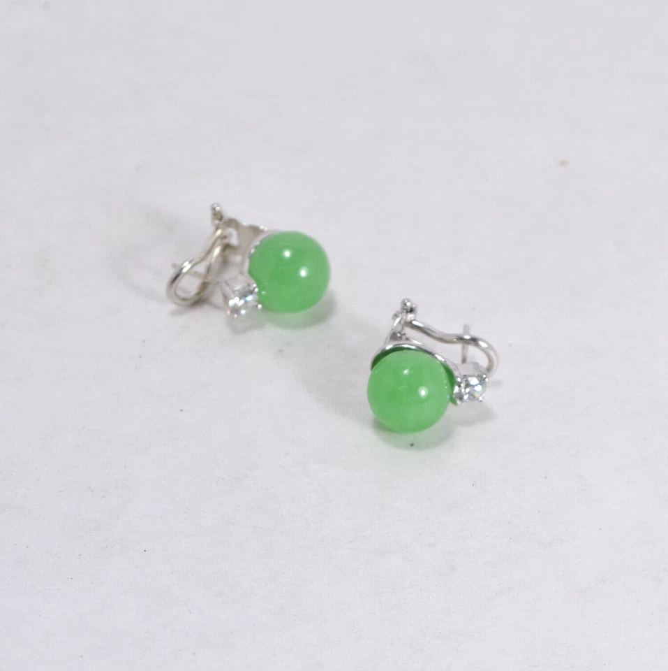 ORECCHINI ARGENTO 925 GIADA  10 mm ZIRCONE CLIPS A FILO          AGHT 0894 - Immagine 2 di 3