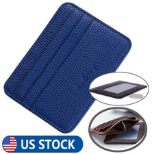 Blue Men Leather Wallet Ultra-Thin ID Money Credit Card Holder Coin Purse Slim