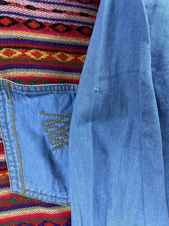 Conjunto de pantalón camisa vaquera navajo Joujou vintage para mujer 7/8 mediano azteca occidental raro Foto 4 de 4