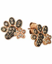14K Two-Tone Gold Plated 1Ct Round Simulated Diamond Dog Paw Stud Earrings Women