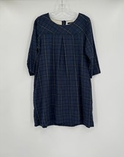 Bonte Womens Blue Plaid Button A Line Dress Sz M/L