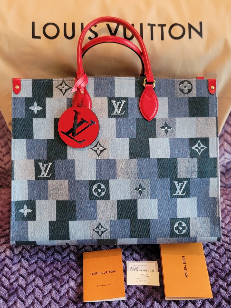 Louis Vuitton Denim Onthego GM Monogram Giant Flower Bag Red Louis Vuitton Denim Onthego GM Monogram Giant Flower Bag Red