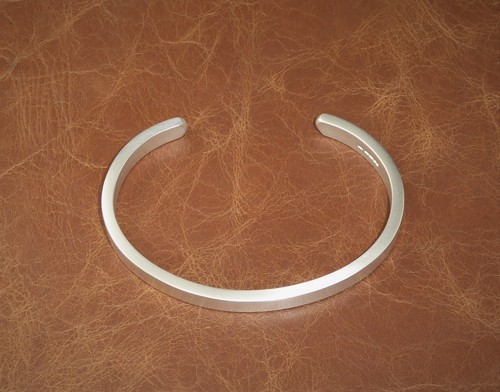 Men's Gents Solid Sterling "Silver Matte" Rectangular Torque, Bangle, Bracelet - Picture 4 of 11