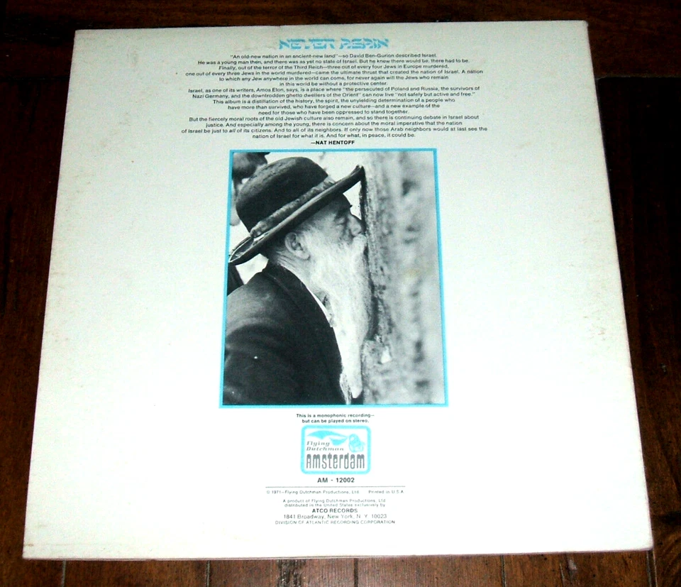 David Perry - Never Again Israel Jewish LP 1971 Promo Amsterdam AM-12002 W/L NM - Image 2 of 4