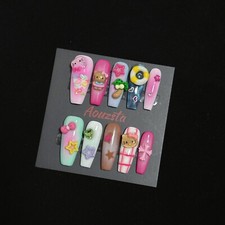 Hello kitty Hawaii Coffin Handmade Artisan Press On Nails