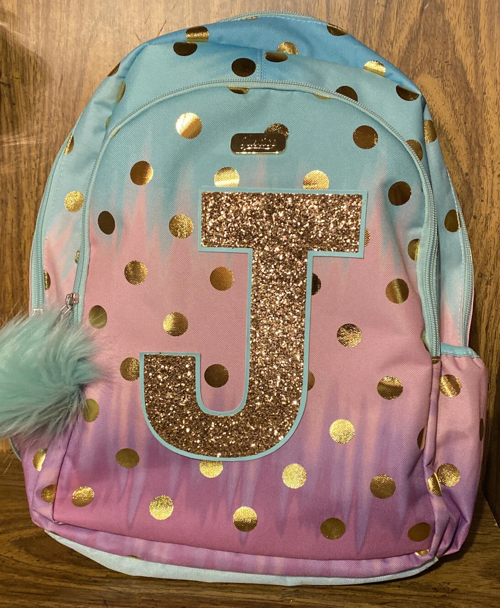 NWT JUSTICE Ombre Foil Dot Initial J Backpack Teal Pink Gold B182