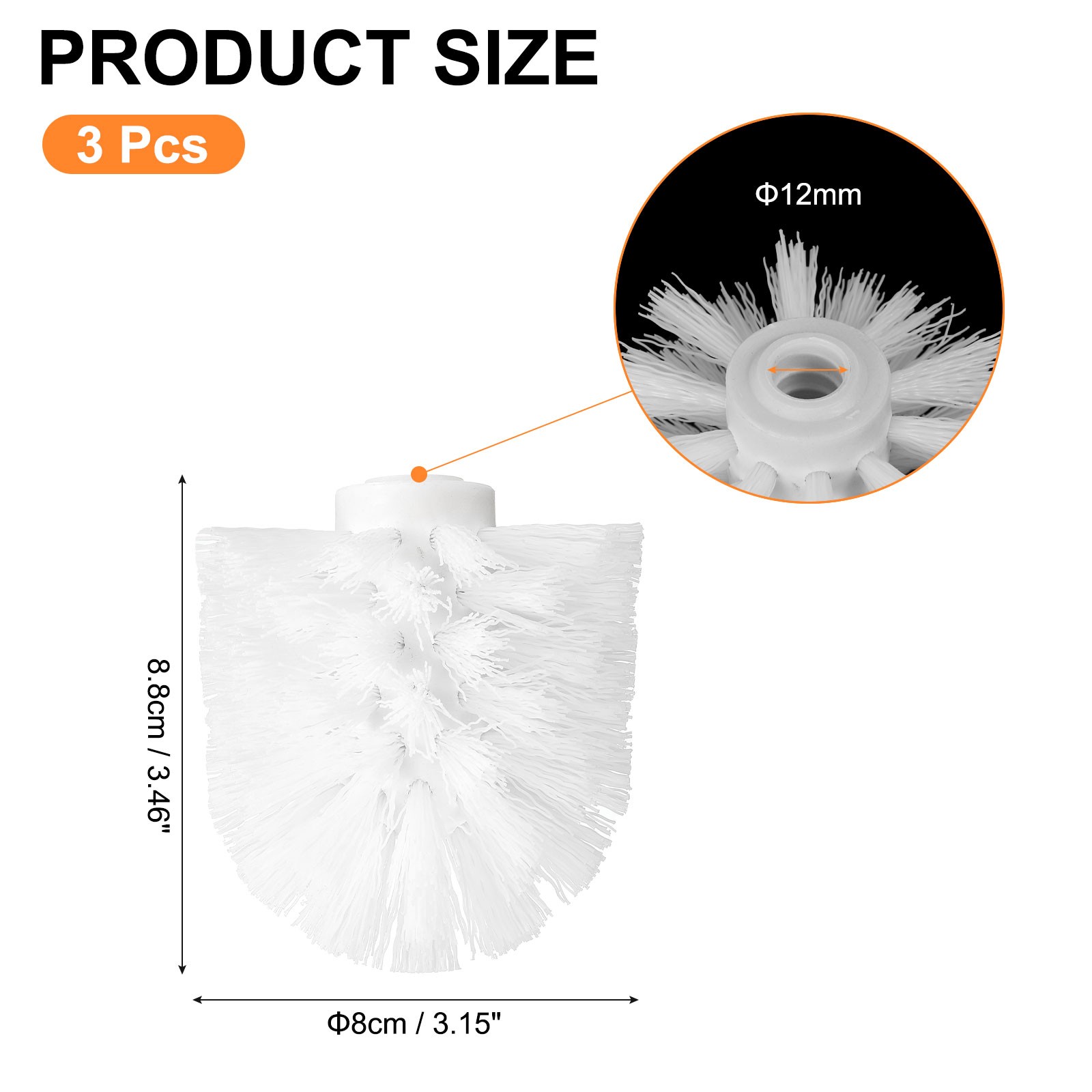3Pcs Toilet Bowl Brush 12mm Replacement Toilet Brush Cleaning Brush Head White