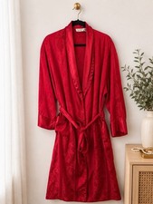 Vintage Victorias Secret Gold Label Red Satin Jacquard Long Robe Belted Size S