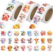 3 Rolls Animal Stickers for Kids, 1500 PCS 1.0 Inch, Farm/Ocean/Wild Animals