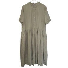 Pas de Calais Crinkle Cotton Shirt Dress Size 38 (M) Beige Striped Lagenlook