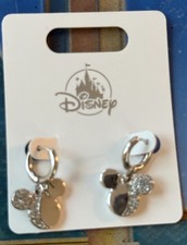 2026 Disney Parks Mickey Mouse Icon Earrings Silver Plated CZ Dangle Jewelry