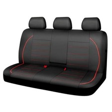 Leather Back Seat Cover,Piping Waterproof Bench Seat Cover, Black Red Rear