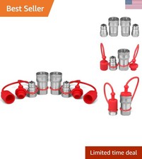 2 Sets of 3/8" Hydraulic Quick Connect Couplers - Durable Dust Caps Included