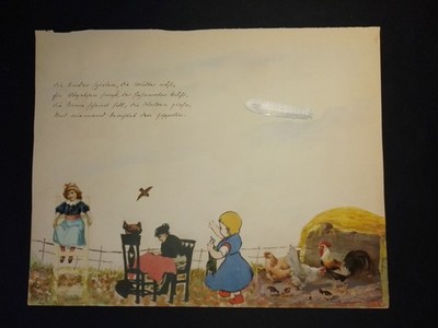 1 Bastelarbeit um 1900 mit Oblaten Glanzbilder Kinder Zeppelin viele Details