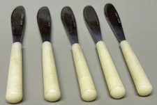 Antique Butter /Cheese Spreader Knives Set Of 5 Japan Stainless White 5.25” Long