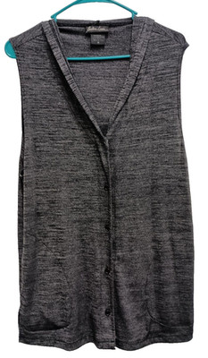 Barbara Lesser Cardigan Womens Medium Gray Slinky Sleeveless Hooded Minimalist