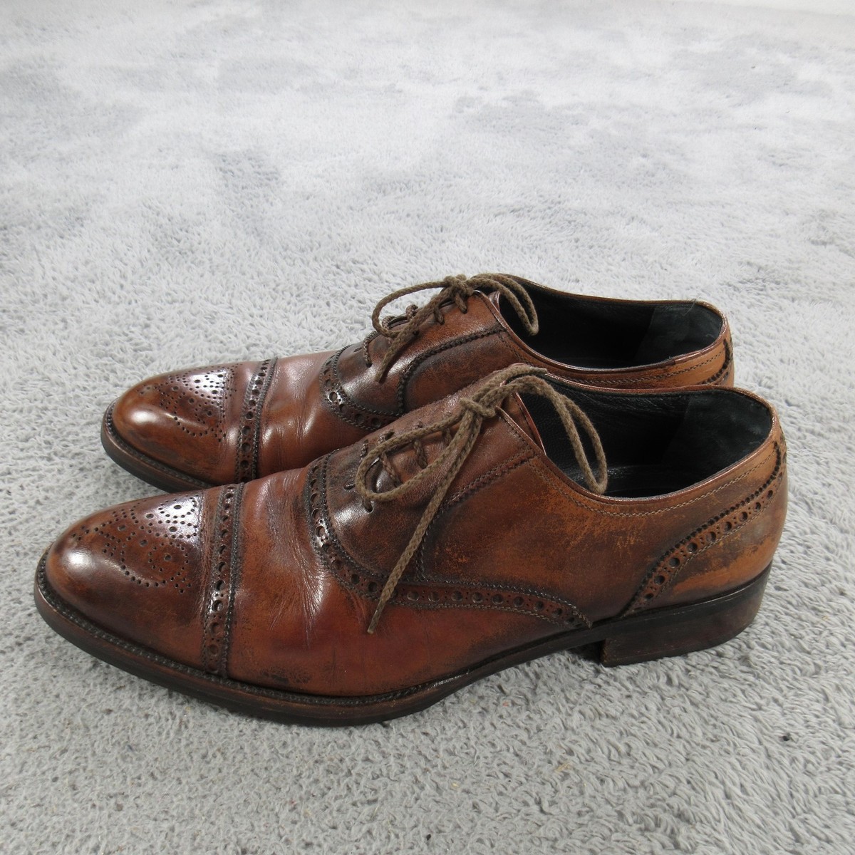 A. Testoni Shoes Mens Size 10 Brown Leather Brogue Cap Toe Dress