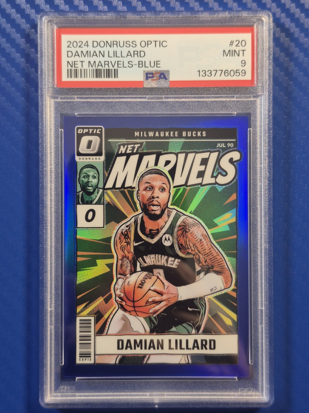 Damian Lillard 2024-25 Panini Donruss Optic Net Marvels Blue Prizm #1/49 PSA 9