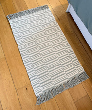 URBAN86 Sage Green & Ivory Linear Stripe Cotton Tassel Rug 68.58 x 106.68cm