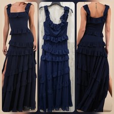 LULUS Compelling Romantic Dark Blue Ruffled Tiered Maxi Dress Size SMALL**NEW**