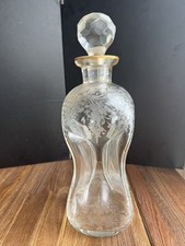 Antique Clear Etched Glass Decanter with Stopper - Pinched Kluk Kluk Design