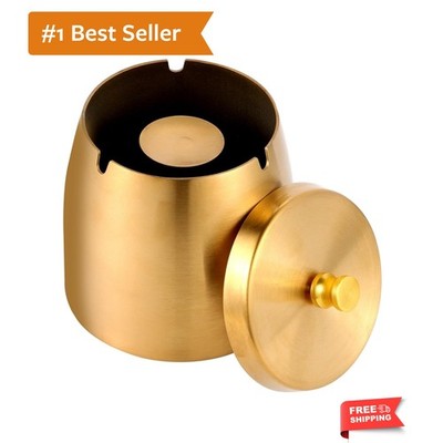 Luxury Outdoor Ashtray with Lid - Odorless & Windproof Stainless Steel Gold