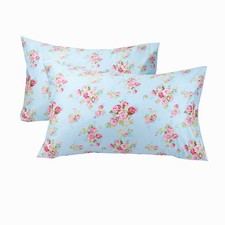 Cotton Pillow Cases Standard Size Set of 2, Flower Printed Queen Pillowcases,...