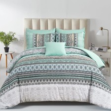Boho Comforter Set Queen Size,8 Piece Bed in a Bag Sage Green Paisley Comforter