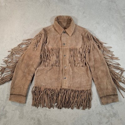 Steinbock Jacke Herren mittelbraun Wildleder Fransen Western Cowboy Rancher Vintage
