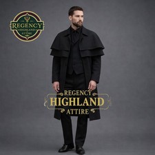 Black Regency Highland Inverness Cape Coat   Victorian Formal Overcoat